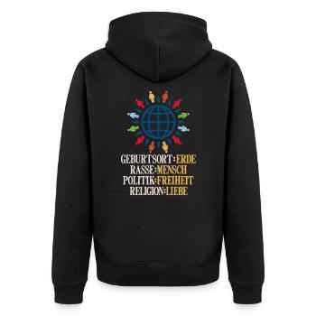 Anti Rassismus Sprüche - Unisex Premium Bio Zip Hoodie - Schwarz - Hinten - Nico (187cm)