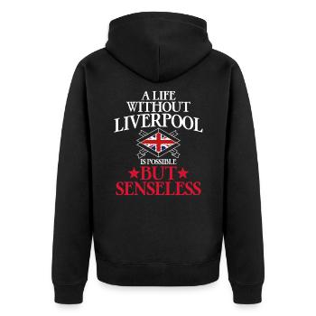 Liverpool - Unisex Premium Bio Zip Hoodie - Schwarz - Hinten - Nico (187cm)