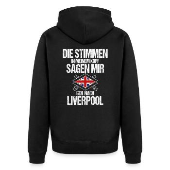 Liverpool - Unisex Premium Bio Zip Hoodie - Schwarz - Hinten - Nico (187cm)