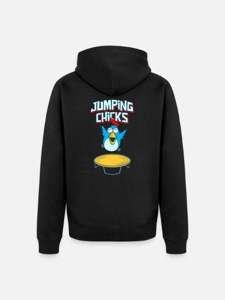 Jumping Chick Trampoline Humor - Unisex Premium Organic Zip Hoodie - black