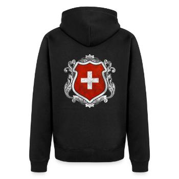 Schweiz - Unisex Premium Bio Zip Hoodie - Schwarz - Hinten - Nico (187cm)