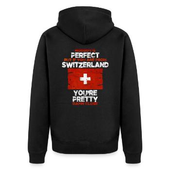 Schweiz - Unisex Premium Bio Zip Hoodie - Schwarz - Hinten - Nico (187cm)