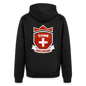 Schweiz - Unisex Premium Bio Zip Hoodie - Schwarz - Hinten - Nico (187cm)