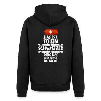 Schweiz Schweizer Geschenkidee - Unisex Premium Bio Zip Hoodie - Schwarz - Hinten - Nico (187cm)