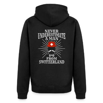 Schweiz Schweizer Geschenkidee - Unisex Premium Bio Zip Hoodie - Schwarz - Hinten - Nico (187cm)