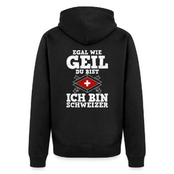 Schweiz Schweizer Geschenkidee - Unisex Premium Bio Zip Hoodie - Schwarz - Hinten - Nico (187cm)