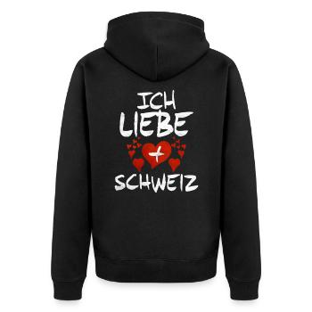 Schweiz Schweizer Geschenkidee - Unisex Premium Bio Zip Hoodie - Schwarz - Hinten - Nico (187cm)
