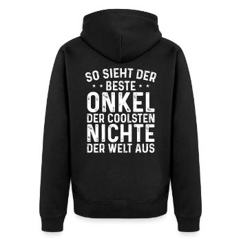So sieht der beste Onkel aus Nichte Geschenk Spruc - Unisex Premium Bio Zip Hoodie - Schwarz - Hinten - Nico (187cm)