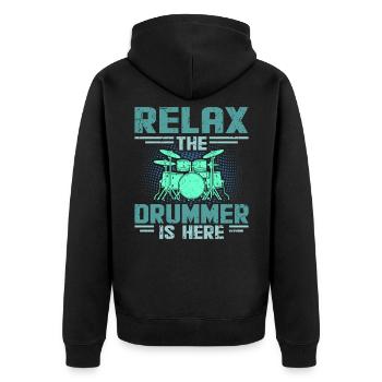 Drums - Unisex Premium Organic Zip Hoodie - black - Back - Nico (187cm)