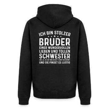 Ich bin stolzer Bruder einer Schwester Geschenk lu - Unisex Premium Bio Zip Hoodie - Schwarz - Hinten - Nico (187cm)