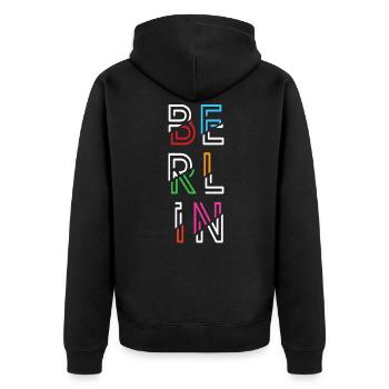 Berlin - Unisex Premium Bio Zip Hoodie - Schwarz - Hinten - Nico (187cm)
