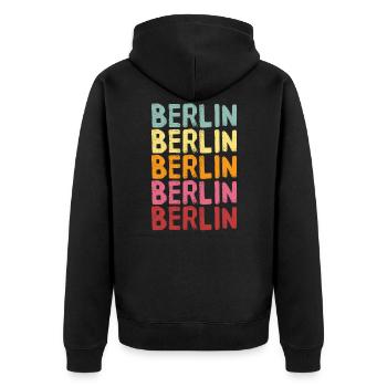 Berlin - Unisex Premium Bio Zip Hoodie - Schwarz - Hinten - Nico (187cm)