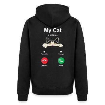 Katze - Unisex Premium Bio Zip Hoodie - Schwarz - Hinten - Nico (187cm)