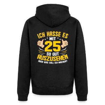 25. Geburtstag - Unisex Premium Bio Zip Hoodie - Schwarz - Hinten - Nico (187cm)