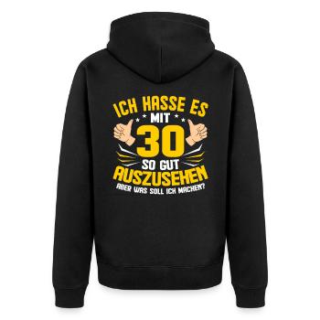 30. Geburtstag - Unisex Premium Bio Zip Hoodie - Schwarz - Hinten - Nico (187cm)