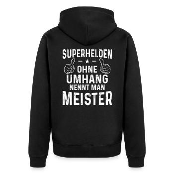 Superhelden ohne Umhang nennt man Meister - Unisex Premium Bio Zip Hoodie - Schwarz - Hinten - Nico (187cm)