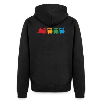 Zug - Unisex Premium Bio Zip Hoodie - Schwarz - Hinten - Nico (187cm)