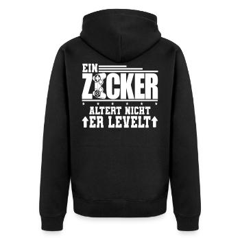 Ein Zocker altert nicht er levelt-Gamer Geek - Unisex Premium Bio Zip Hoodie - Schwarz - Hinten - Nico (187cm)