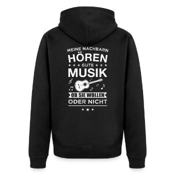 Gitarre Musiker Spruch Gitarrist Instrument Retro - Unisex Premium Bio Zip Hoodie - Schwarz - Hinten - Nico (187cm)