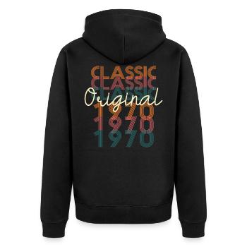 Cadeau d'anniversaire original des années 1970 - Veste à capuche bio Premium Unisexe - noir - Dos - Nico (187cm)