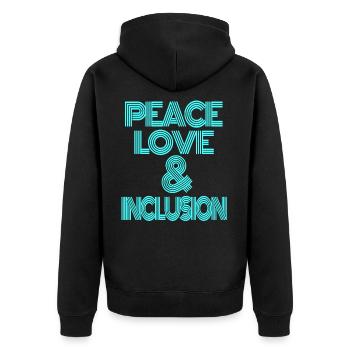 Peace love and inclusion - Unisex Premium Organic Zip Hoodie - black - Back - Nico (187cm)