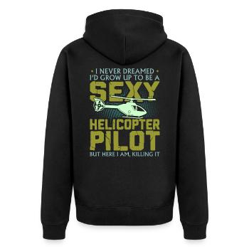 Helikopter Flugzeug Zeppelin Luftballon Geschenk - Unisex Premium Bio Zip Hoodie - Schwarz - Hinten - Nico (187cm)