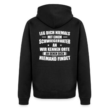 Leg dich niemals mit einem Schwiegervater an - Unisex Premium Bio Zip Hoodie - Schwarz - Hinten - Nico (187cm)
