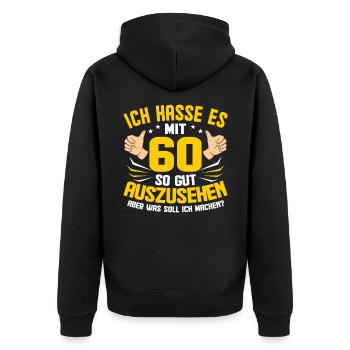 60e anniversaire - Veste à capuche bio Premium Unisexe - noir - Dos - Nico (187cm)