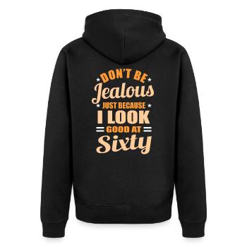 60th birthday - Unisex Premium Organic Zip Hoodie - black - Back - Nico (187cm)