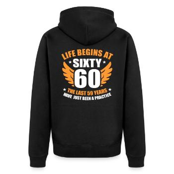 60e anniversaire - Veste à capuche bio Premium Unisexe - noir - Dos - Nico (187cm)