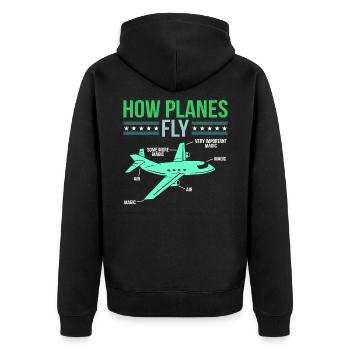Flugzeug - Unisex Premium Bio Zip Hoodie - Schwarz - Hinten - Nico (187cm)