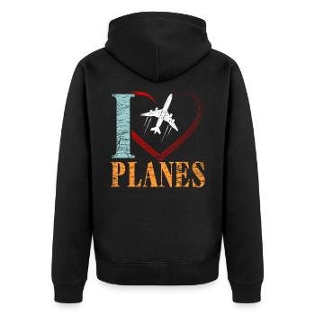 Flugzeug - Unisex Premium Bio Zip Hoodie - Schwarz - Hinten - Nico (187cm)