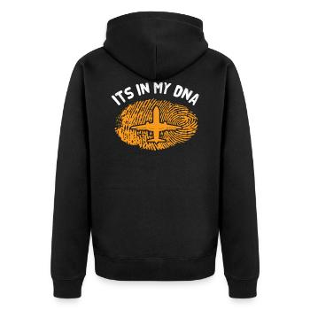 Flugzeug - Unisex Premium Bio Zip Hoodie - Schwarz - Hinten - Nico (187cm)
