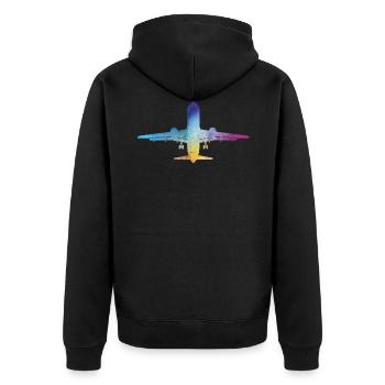 Flugzeug - Unisex Premium Bio Zip Hoodie - Schwarz - Hinten - Nico (187cm)