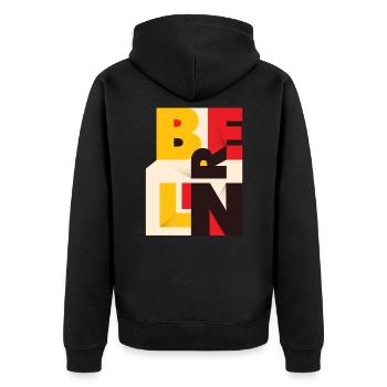 Berlin - Unisex Premium Bio Zip Hoodie - Schwarz - Hinten - Nico (187cm)