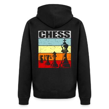 Schach - Unisex Premium Bio Zip Hoodie - Schwarz - Hinten - Nico (187cm)