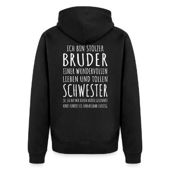 Bruder Schwester Hoodie Geschwister Geschenkidee - Unisex Premium Bio Zip Hoodie - Schwarz - Hinten - Nico (187cm)