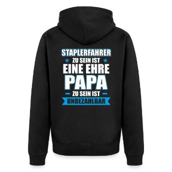 Staplerfahrer zu sein ist eine Ehre Papa unbezahlb - Unisex Premium Bio Zip Hoodie - Schwarz - Hinten - Nico (187cm)