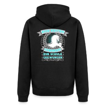 Zum Reiten Geboren Zur Schule Gezwungen - Unisex Premium Bio Zip Hoodie - Schwarz - Hinten - Nico (187cm)