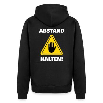 ABSTAND HALTEN Schild Warnung Achtung Virus Grippe - Unisex Premium Bio Zip Hoodie - Schwarz - Hinten - Nico (187cm)