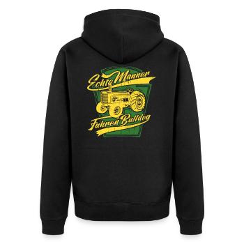 Echte Männer fahren Bulldog - Unisex Premium Bio Zip Hoodie - Schwarz - Hinten - Nico (187cm)
