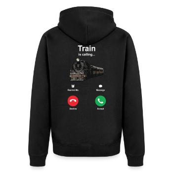 Zug - Unisex Premium Bio Zip Hoodie - Schwarz - Hinten - Nico (187cm)
