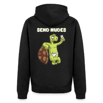 SEND NUDES süße nackte Schildkröte Nackidei - Unisex Premium Bio Zip Hoodie - Schwarz - Hinten - Nico (187cm)