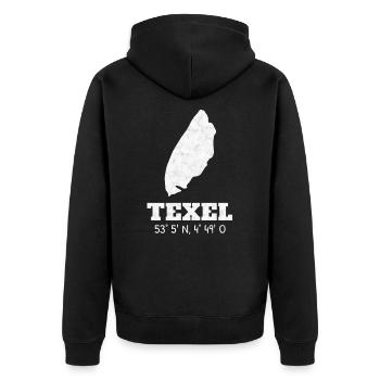 Texel Netherlands Holland island coordinates - Unisex Premium Organic Zip Hoodie - black - Back - Nico (187cm)