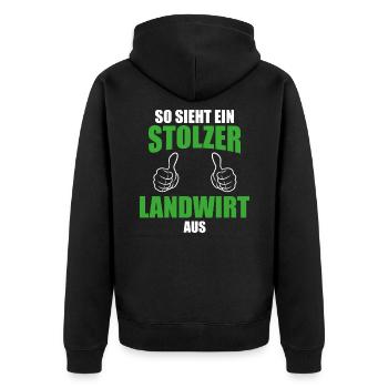 So sieht ein stolzer Landwirt aus Bauer - Unisex Premium Bio Zip Hoodie - Schwarz - Hinten - Nico (187cm)