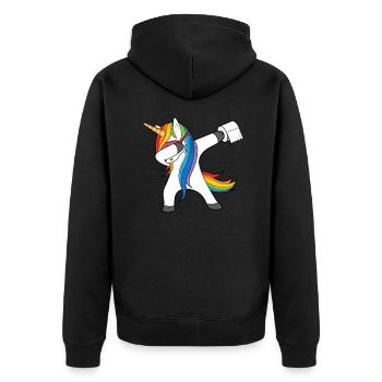 Einhorn Klopapier Dabbing Unicorn Lustiges Motiv - Unisex Premium Bio Zip Hoodie - Schwarz - Hinten - Nico (187cm)