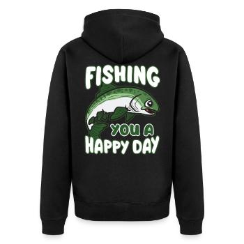 FISHING YOU A HAPPY DAY Angler Humor - Unisex Premium Bio Zip Hoodie - Schwarz - Hinten - Nico (187cm)