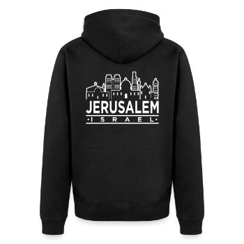 Israel - Unisex Premium Organic Zip Hoodie - black - Back - Nico (187cm)