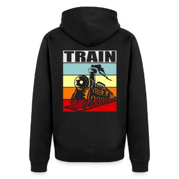 Zug - Unisex Premium Bio Zip Hoodie - Schwarz - Hinten - Nico (187cm)