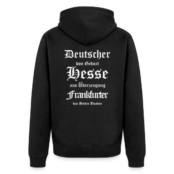 Deutscher Hesse Frankfurter - Unisex Premium Bio Zip Hoodie - Schwarz - Hinten - Nico (187cm)